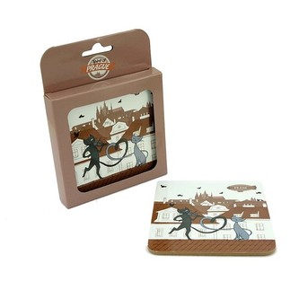 Podtácek s motivem koček a Prahy, 10*10 cm, 4 ks