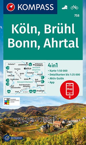 KOMPASS Wanderkarte Köln, Brühl, Bonn, Ahrtal 1:50 000
