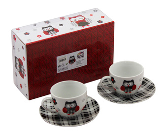 Home Elements šapo porcelán Černá sova 250 ml sada 4 kusy