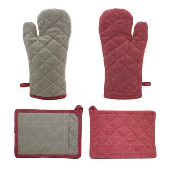 Chňapka s magnetem a podložkou z recyklované bavlny,  béžová + červená