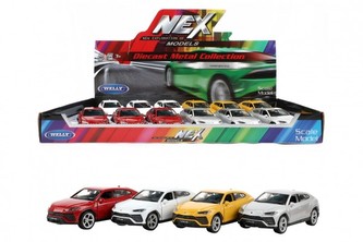 Auto Welly Lamborghini Urus kov/plast 12cm 4 farby na spätné natiahnutie 12ks v boxe