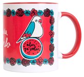 Keramický hrnek Frida Kahlo: Létající křídla (objem 300 ml) červený