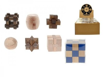 Hlavolam dřevo, 7 druhů, v krabičce - 1 kus