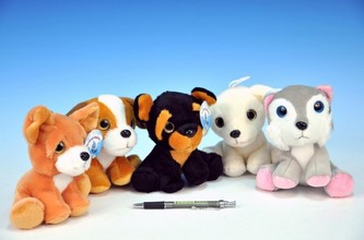 Pes plyš 13cm sedící velké oči, 6 druhů od 0 měsíců - 1 kus