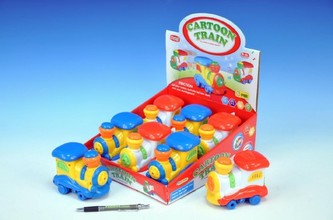Lokomotiva/Vlak plast 12cm na setrvačník se světlem a zvukem, 2 barvy od 18 měsíců - 1 kus