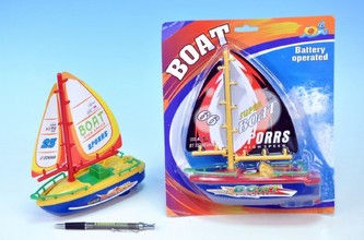 Loď - Plachetnice plast 21cm na baterie,  3 druhy, na kartě - 1 kus