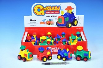 Traktor plast 9cm s pohybující se figurkou na setrvačník; 4 barvy - 1 kus