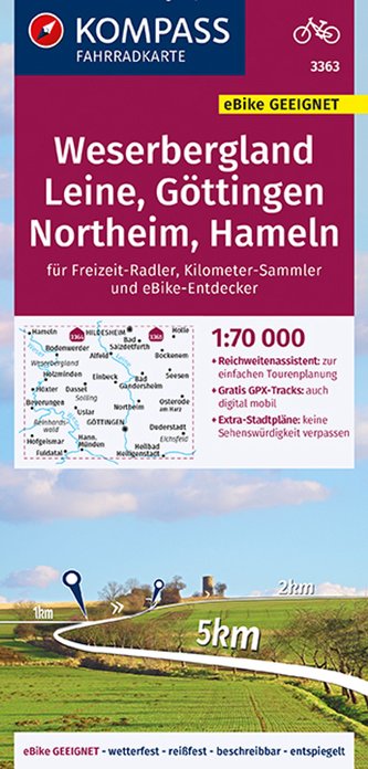 KOMPASS Fahrradkarte Weserbergland - Leine - Northeim 3363, 1:70 000
