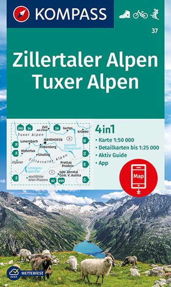 KOMPASS Wanderkarte Zillertaler Alpen, Tuxer Alpen 1:50 000