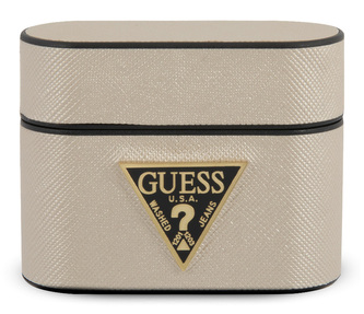 Pevné puzdro Guess Saffiano Apple Airpods Pro, béžové