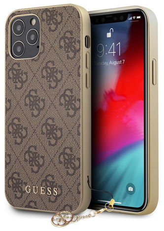 Pevné puzdro Guess Charms 4G iPhone 12 Pro Max, hnedé