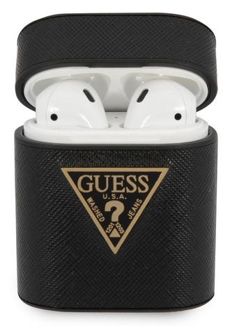 Pevné puzdro Guess Saffiano Apple Airpods, čierne
