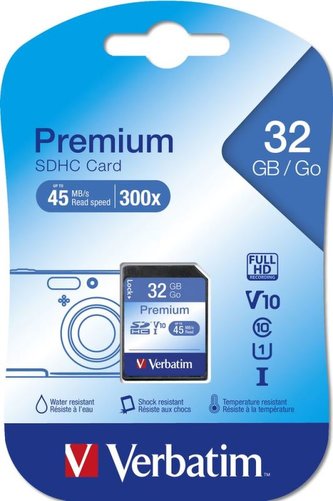 SDHC 32GB paměťová karta PREMIUM UHS-I (U1) (45MB/s), V10, Class 10 Verbatim