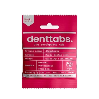 DENTTABS prírodná detská zubná pasta v tabletách bez fluoridu jahoda 125 ks