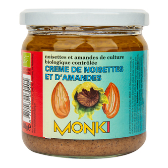 Krém z pražených mandlí a lískových ořechů 330 g BIO   MONKI