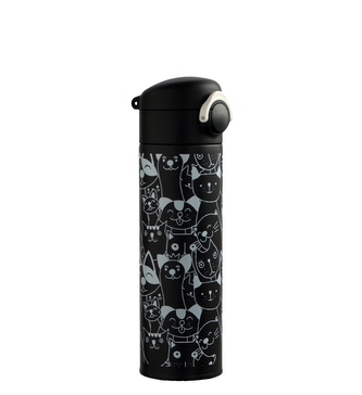 Termoska černá 320ml/v21cm kočky