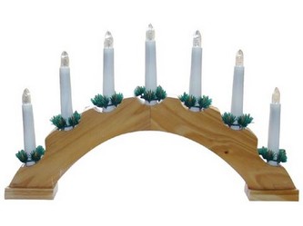 svícen vánoční el. 7 svíček,teplá BÍ,oblouk,dřev.přírodní,do zásuvky