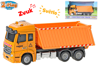 Auto stavební 17cm kov na zpětný chod na baterie se světlem a zvukem v krabičce