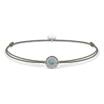 Kotníkový náramek \"Etno amulet\" Thomas Sabo, LSAK002-378-5-L27v, Sterling Silver, 925 Sterling silver, blackened, simulated turquoise, zirconia white, nylon grey