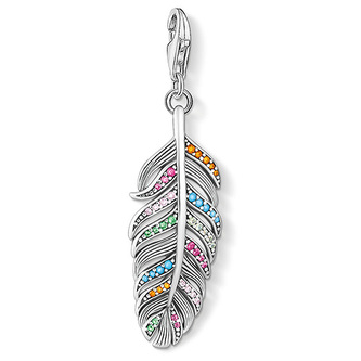 Přívěsek \"Pírko\" Thomas Sabo, 1832-342-7, Charm Club, 925 Sterling silver, blackened, glass-ceramic stone, synthetic corundum, zirconia | multicoloured