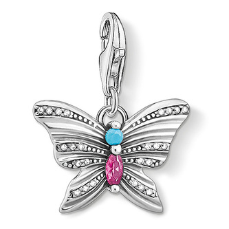 Přívěsek \"Motýl\" Thomas Sabo, 1831-342-7, Charm Club, 925 Sterling silver, blackened, glass-ceramic stone, synthetic corundum, zirconia | multicoloured