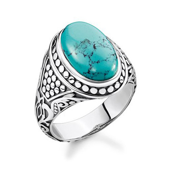 Prsten \"Tyrkysový\" Thomas Sabo, TR2241-878-17-54, Sterling Silver, 925 Sterling silver, blackened, simulated turquoise