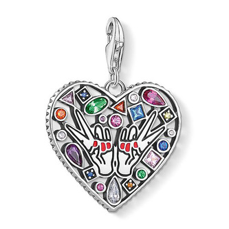 Přívěsek \"Láska a mír\" Thomas Sabo, 1745-314-7, Charm Club, 925 Sterling silver, blackened, cold enamel, glass-ceramic stone, synthetic corundum, synthetic spinel, zirconia