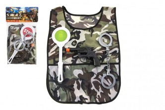 Policajná sada plast pištoľ klapací 15x9cm, putá, plácačka, vesta v sáčku 18x32cm