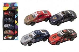 Auto závodné 4ks kov/plast 8,5cm na spätné natiahnutie v krabičke 11x28x5cm