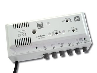 Anténní zesilovač ALCAD CA-340, 2xUHF+1xFM/VHF BIII, 2x výstup, filtr 5G, domovní