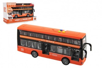 Autobus patrový plast 28cm na setrvačník na baterie se světlem se zvukem v krabici 32x19x12cm