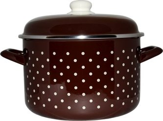 Hrnec 2 l smalt s poklicí dekor hnědý s bílými puntíky 16