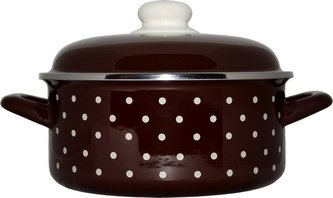 Rendlík 2 l smalt s poklicí dekor hnědý s bílými puntíky