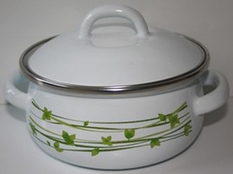 Rendlík smalt 0,5 l s pokličkou dekor lístků 10 cm