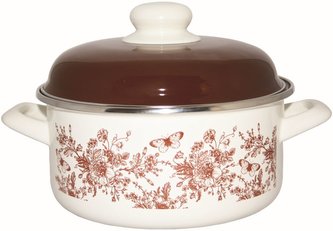 Hrnec 1,5 l smalt s poklicí dekor květin a motýlů 16 cm