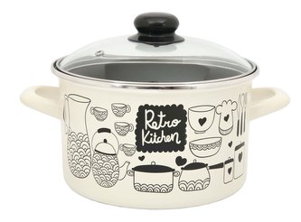 Hrnec smalt 3,5 l se skleněnou poklicí dekor Retro Kitchen 21