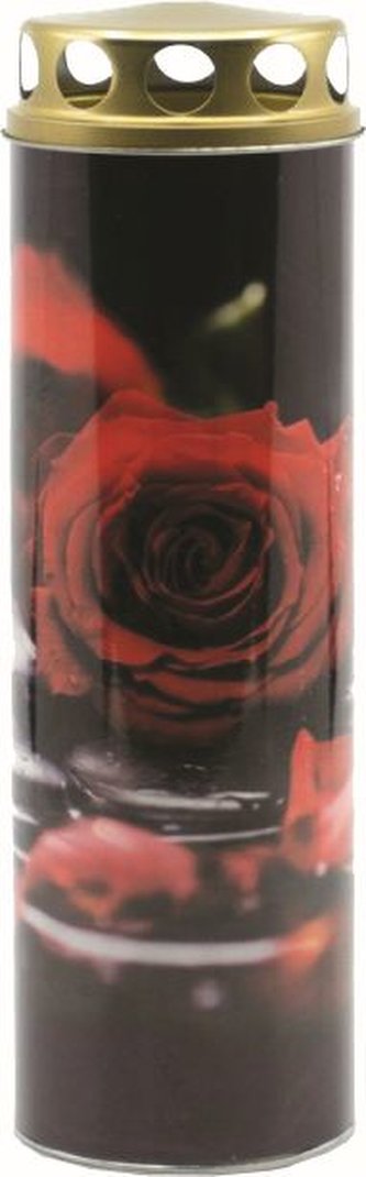 Svíčka hřbitovní dekor červená růže (hoří 3 dny)