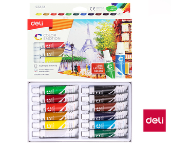 Barvy   akrylové sada DELI 12 barev, 12ml EC12-12