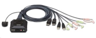 ATEN 2-port DisplayPort KVM s kabelovým přepínačem, audio