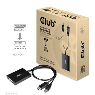 Club3D Adaptér aktívny DisplayPort na Dual Link DVI-D, USB napájanie, 60cm, HDCP off