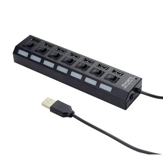 GEMBIRD USB hub, 2.0, 7 port, externí zdroj napájení, s vypínači,  černá