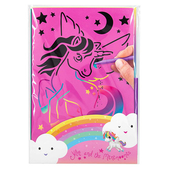 Škrabací obrázky Ylvi and the Minimoomis, S duhovým podkladem, včetně škrabátka