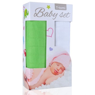 Baby set - bambusová osuška green / zelená + bambusová osuška white / bílá
