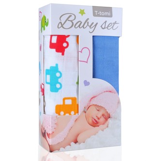 Baby set - bambusová osuška cars / auta + bambusová osuška blue / modrá