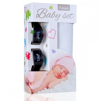 Baby set - bambusová osuška white / bílá + kočárkový kolíček black / černá