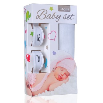Baby set - bambusová osuška white / bílá + kočárkový kolíček white / bílá