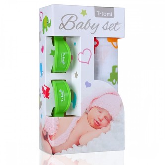 Baby set - bambusová osuška cars / auta + kočárkový kolíček green / zelená