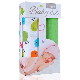 Baby set - bambusová osuška birds / ptáčci + bambusová osuška green / zelená Baby set - bambusová osuška birds / ptáčci + bambusová osuška green / zelená