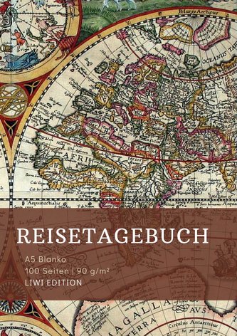 Reisetagebuch zum Selberschreiben - A5 blanko - 100 Seiten 90g/m² - Soft Cover - Motiv Weltkarte - Papier aus nachhaltiger Forstwirtschaft