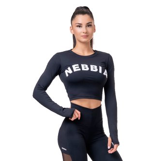 Dámské tričko Crop Top Sporty Hero Long Sleeves Black - NEBBIA - Velikost S